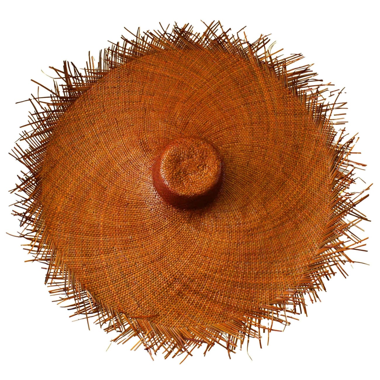 AMORA Oversized Frayed Straw Hat In Burnt Caramel Medium (22.2’’) / Sun Hats