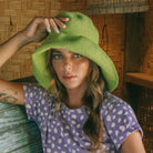 Bloom Crochet Cotton Hat In Lime Green One size