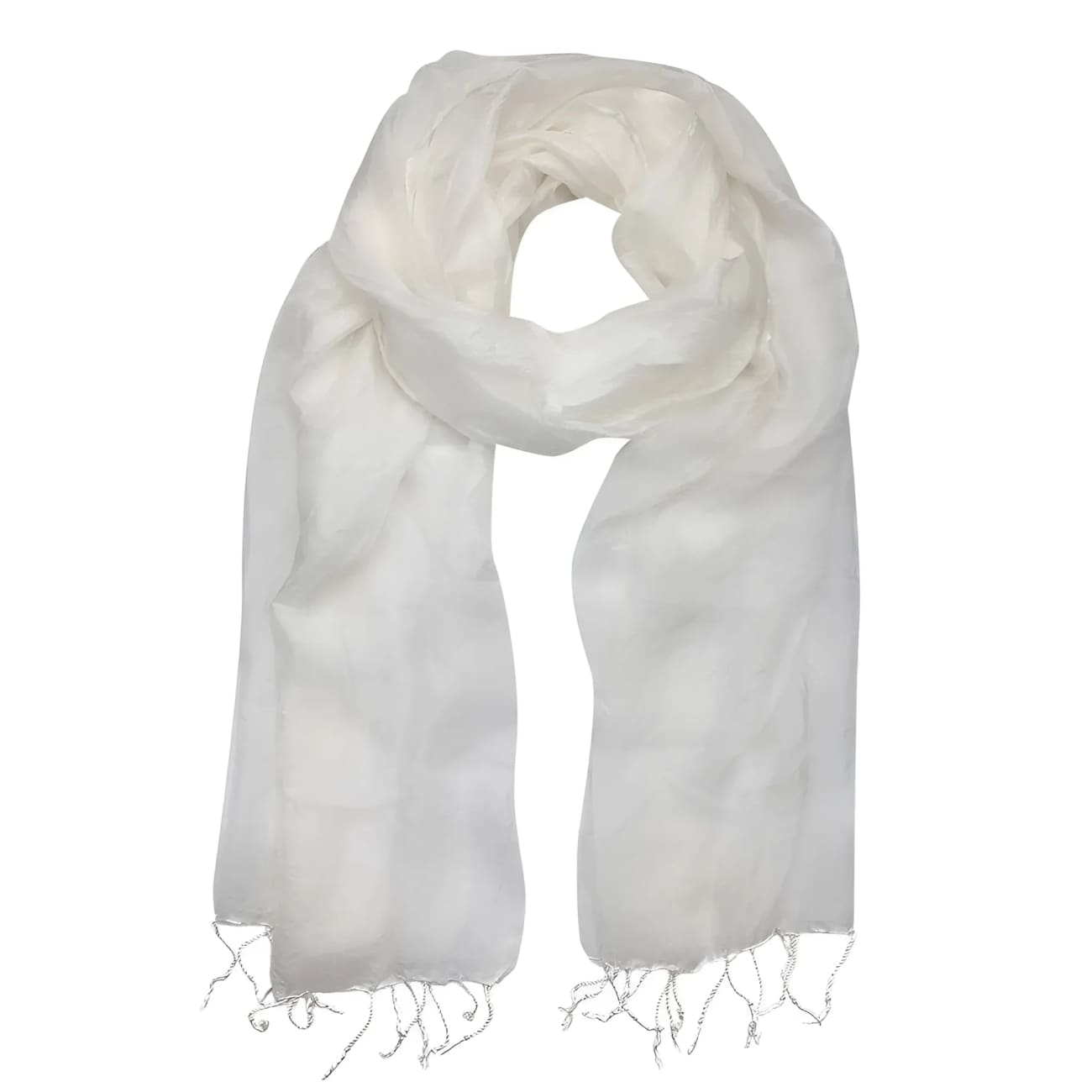 Cambodian White Khmer Silk Scarf - Scarves