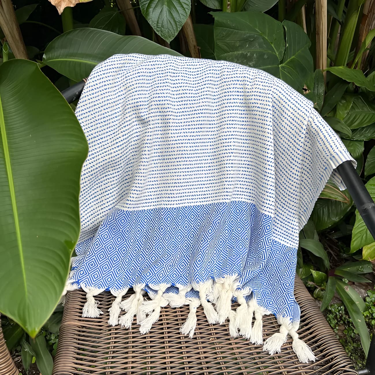 Diamond Stripe Cotton Turkish Towel - Cobalt - Towels