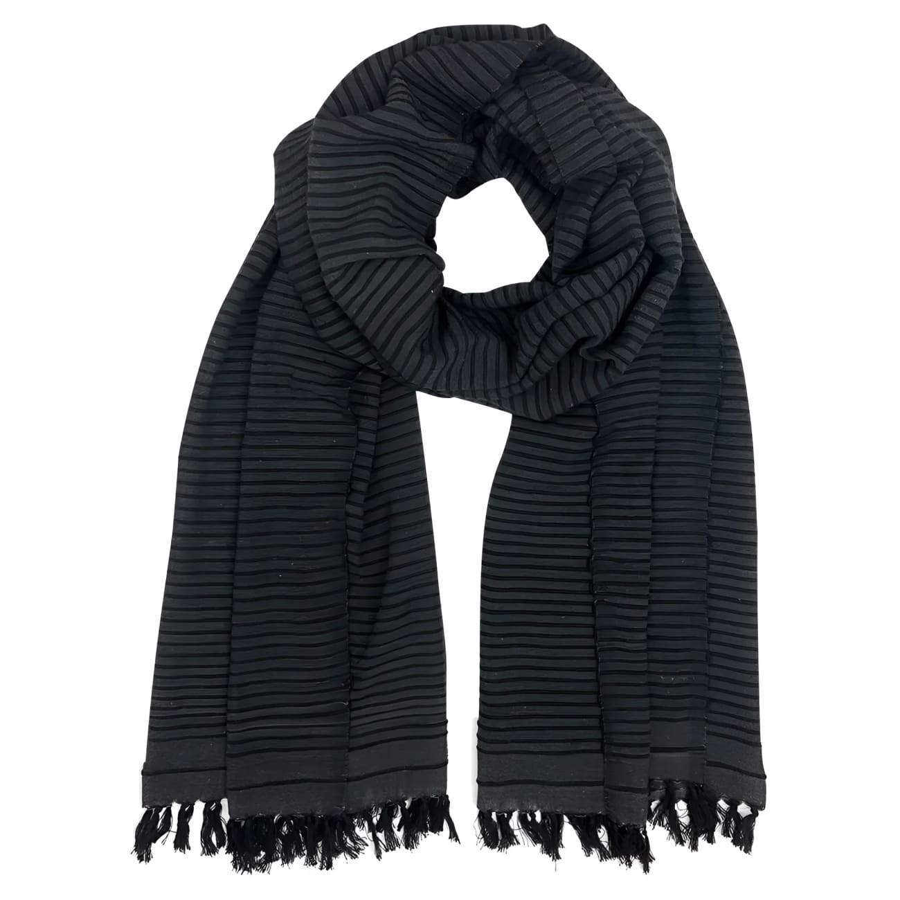 Ethiopian Classic Striped Cotton Scarf - Black - Scarves