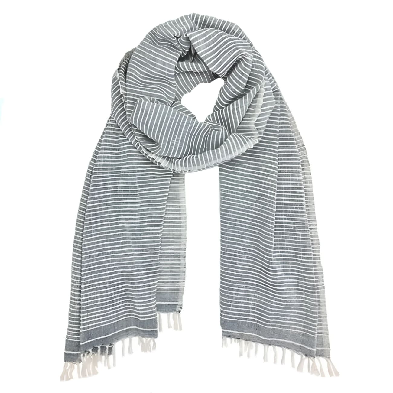 Ethiopian Classic Striped Cotton Scarf - French Gray - Scarves