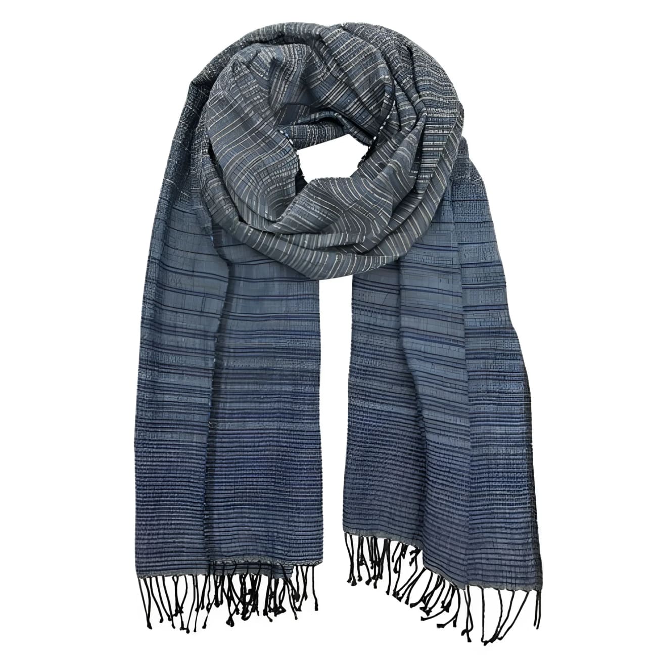 Ethiopian Striped Cotton Scarf - Slate - Scarves