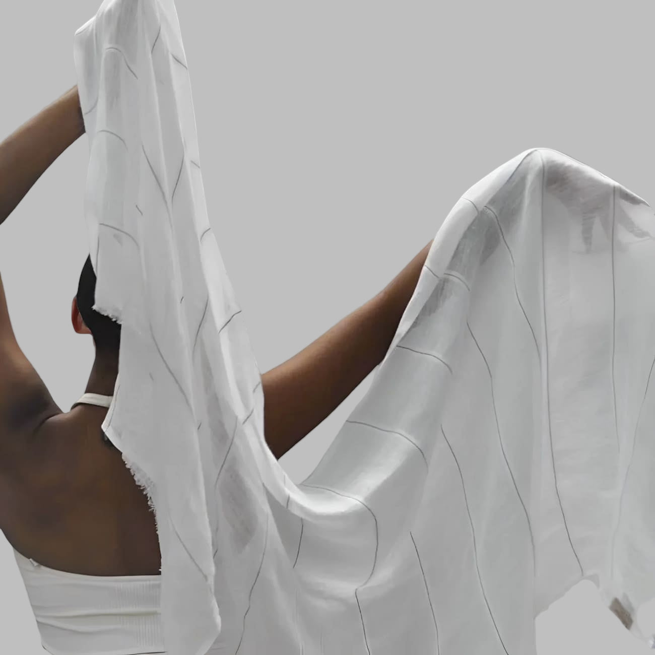 Ethiopian Striped Gauze Linen Scarf - Black - Scarves