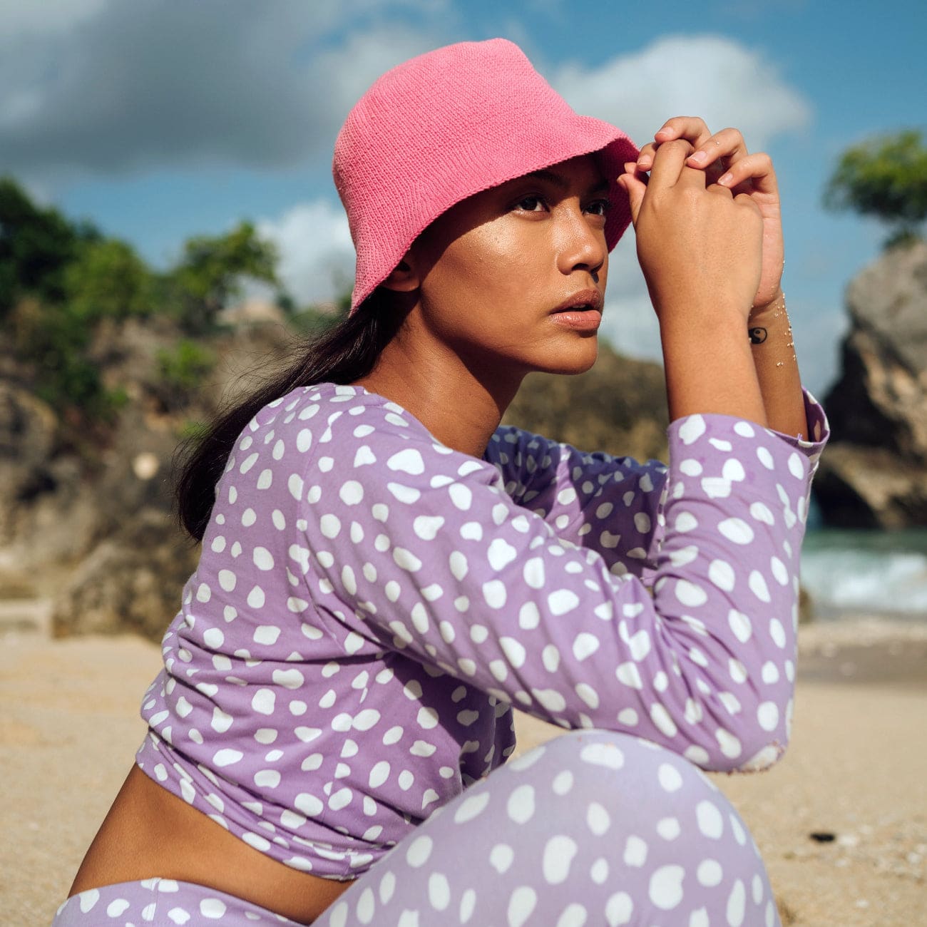 Florette Crochet Cotton Bucket Hat In Pink / beanie