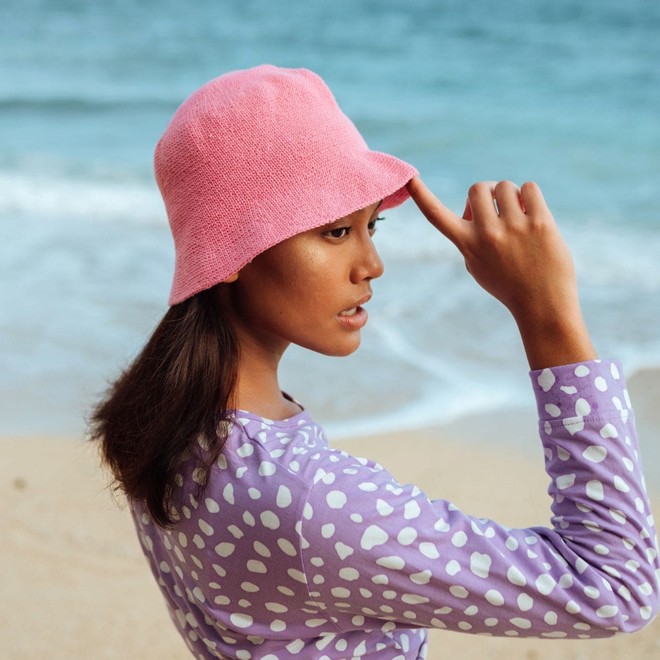 Florette Crochet Cotton Bucket Hat In Pink / beanie