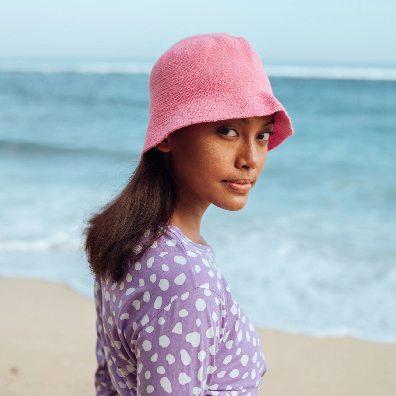 Florette Crochet Cotton Bucket Hat In Pink / beanie