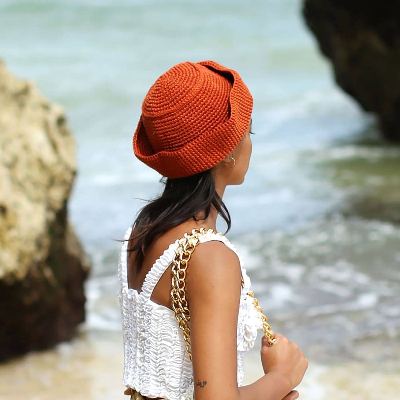 Gani Crochet Cotton Hat In Rooibos Tea Brown