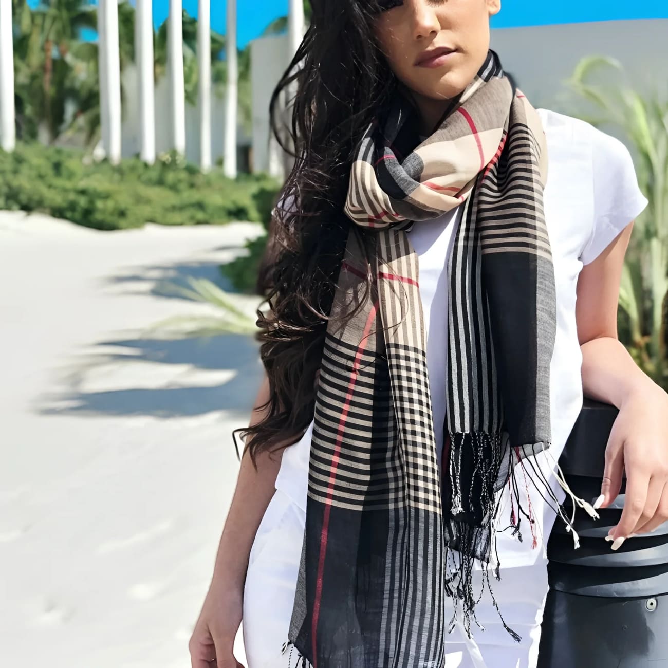 Indian Black Plaid Wool/Silk Scarf - Scarves