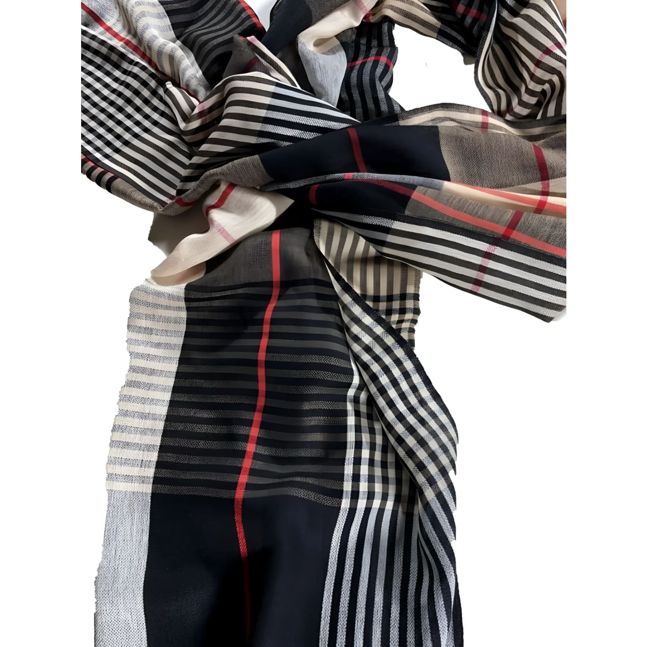 Indian Black Plaid Wool/Silk Scarf - Scarves