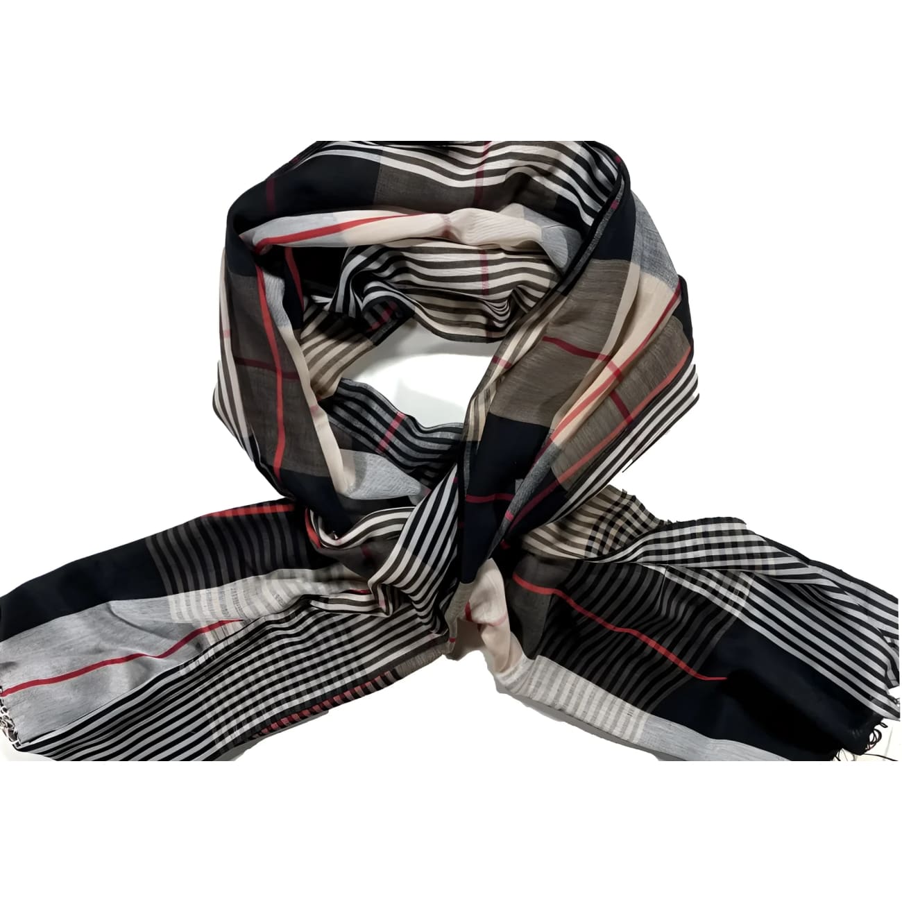 Indian Black Plaid Wool/Silk Scarf - Scarves