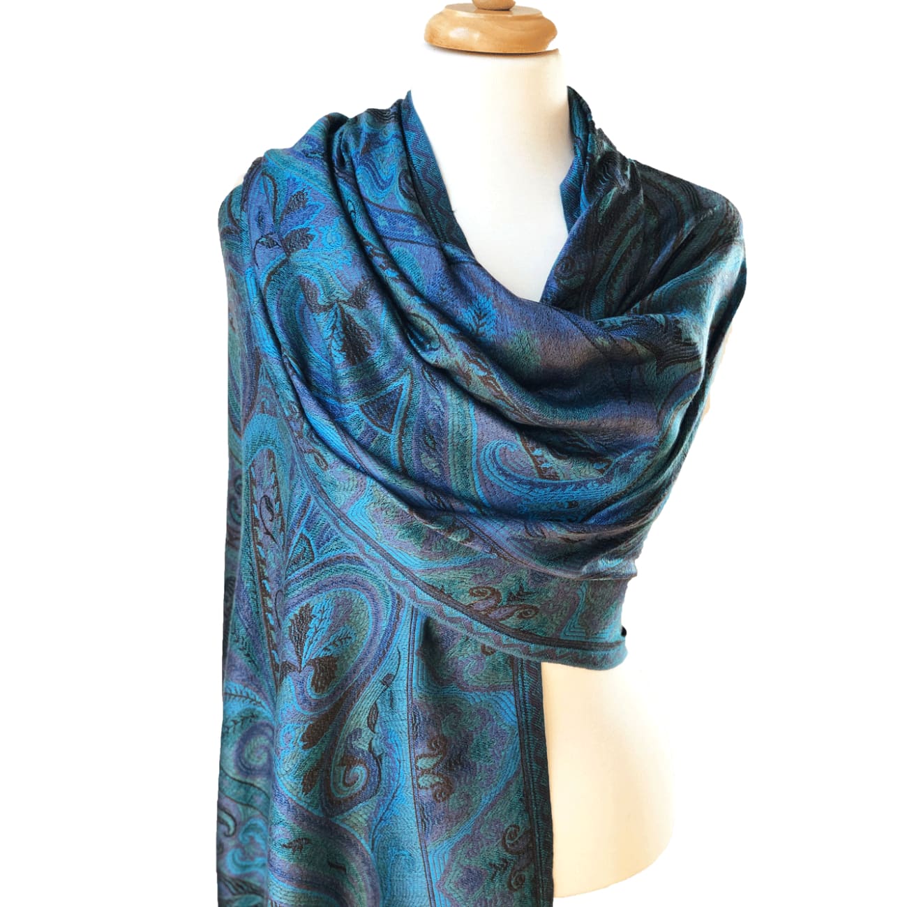 Indian Blue Green Modal Silk Scarf - Scarves