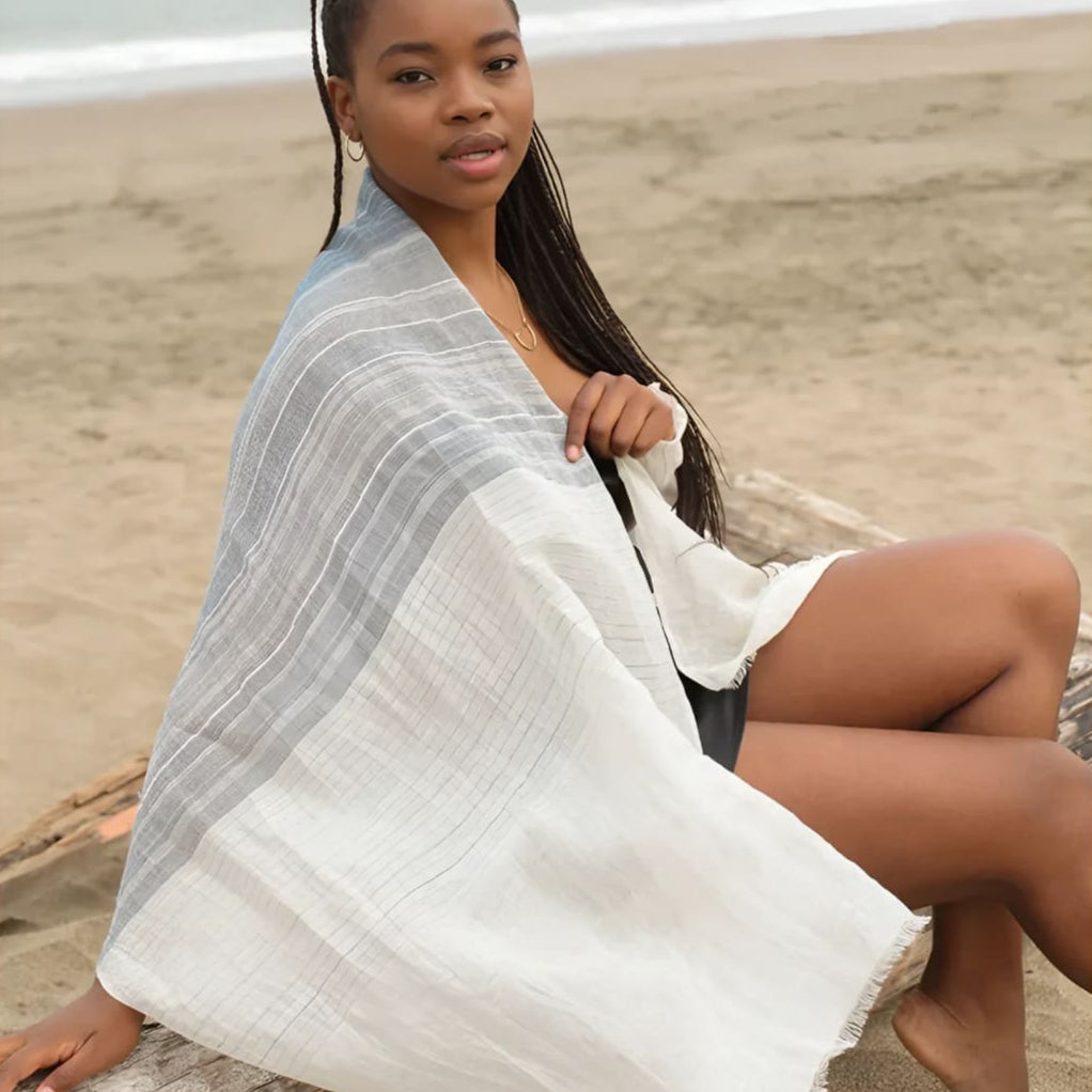 Indian Striped Cotton/Linen Scarf - Scarves