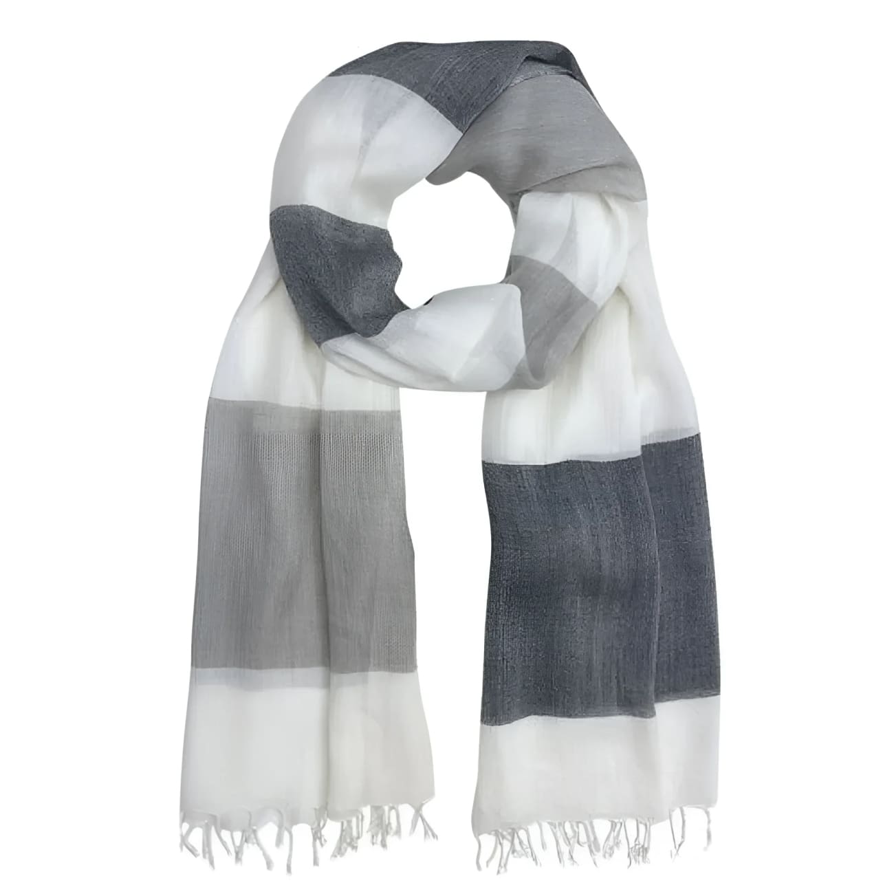 Indian Striped Milk Yarn Scarf - Fog - Scarves