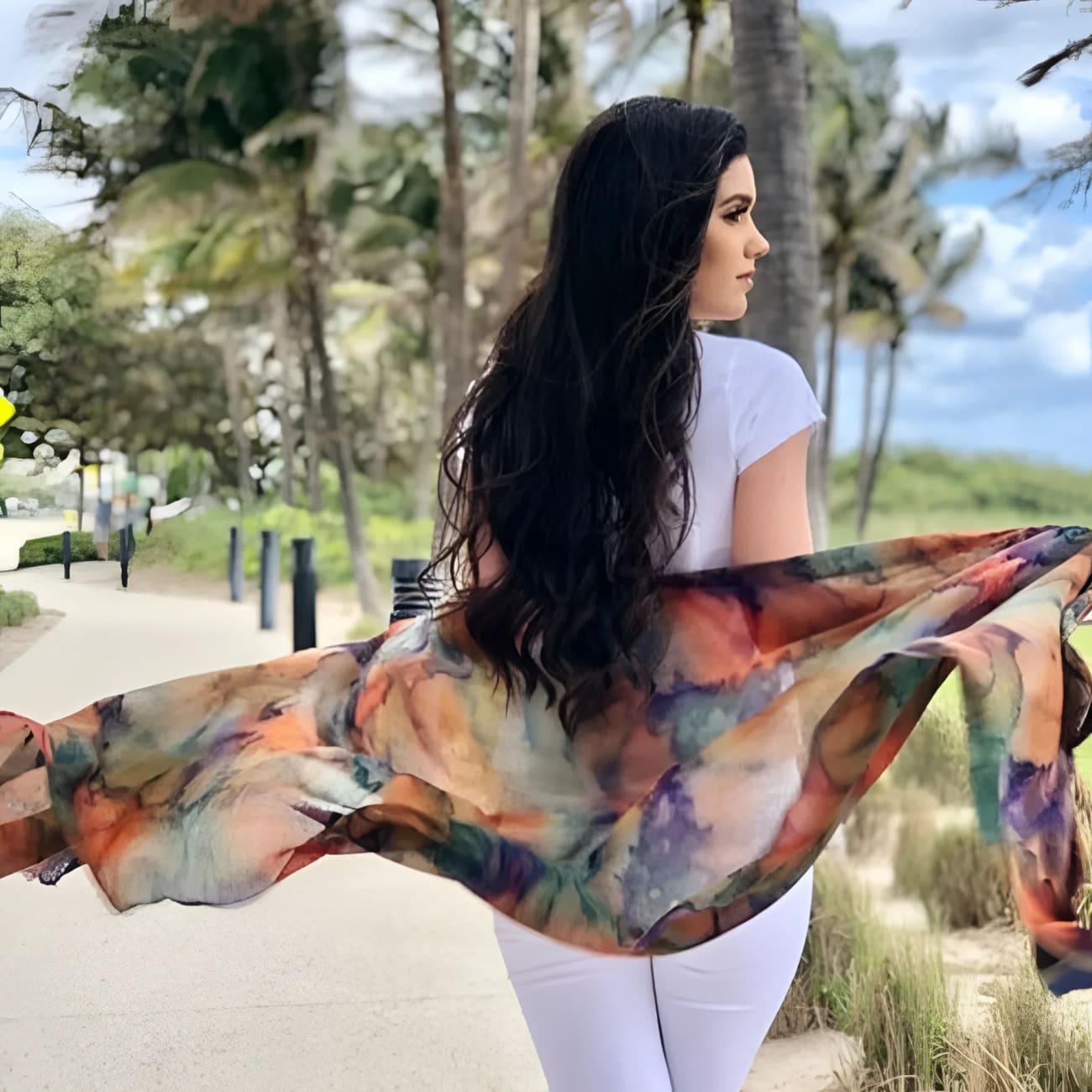 Indian Watercolor Merino Wool/Silk Scarf - Scarves