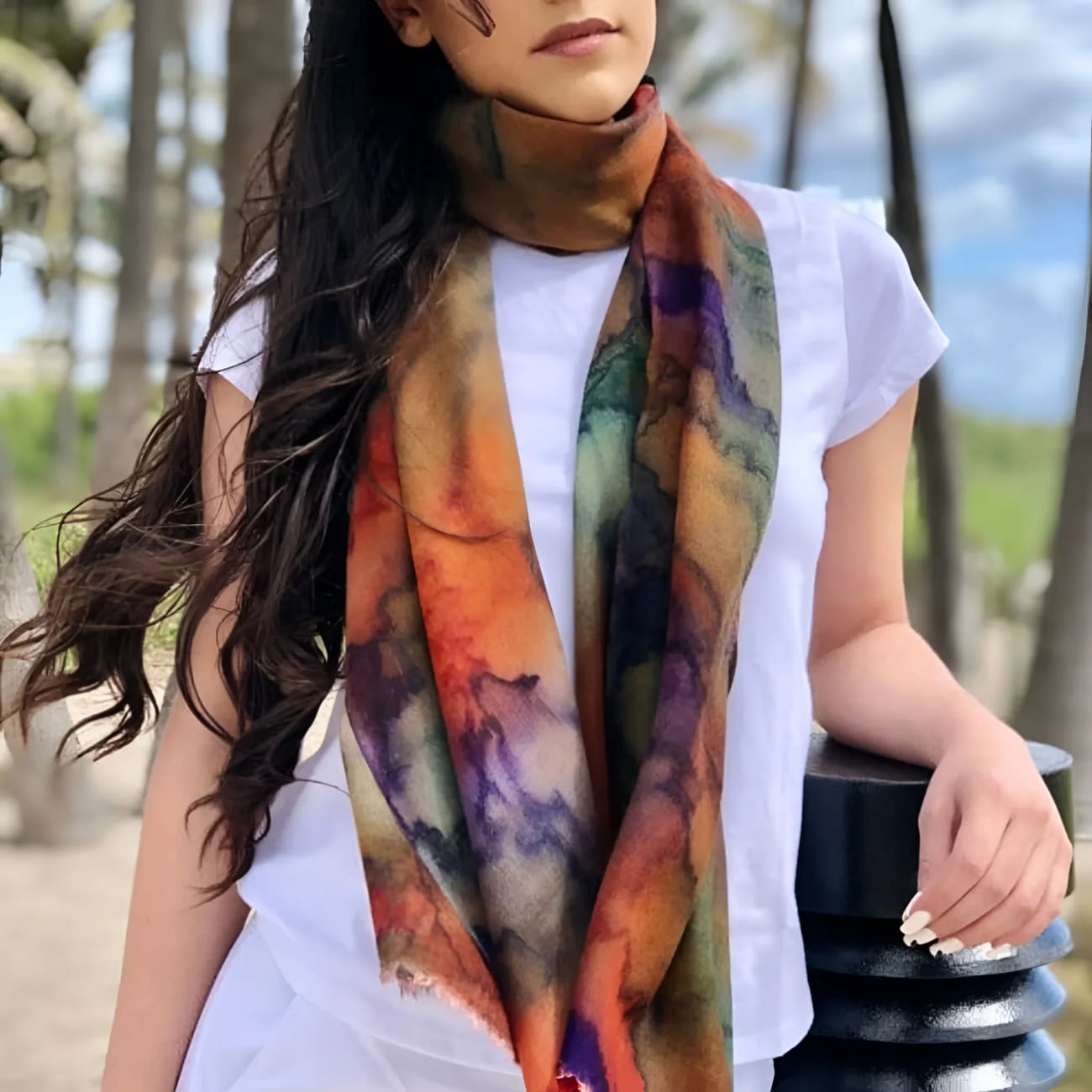 Indian Watercolor Merino Wool/Silk Scarf - Scarves