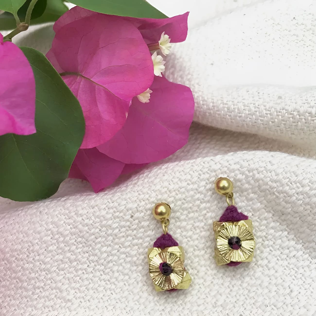 Keya Flower Earrings - Berry