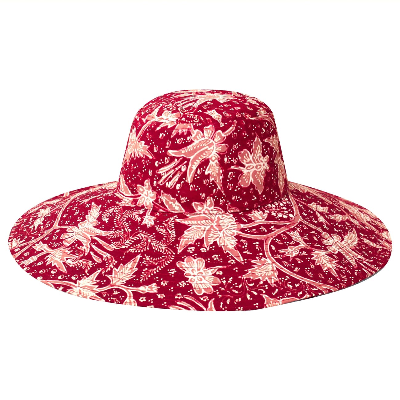 Kusuma Batik Cotton Hat In Maroon Red - Medium (22.5’’) - Sun Hats