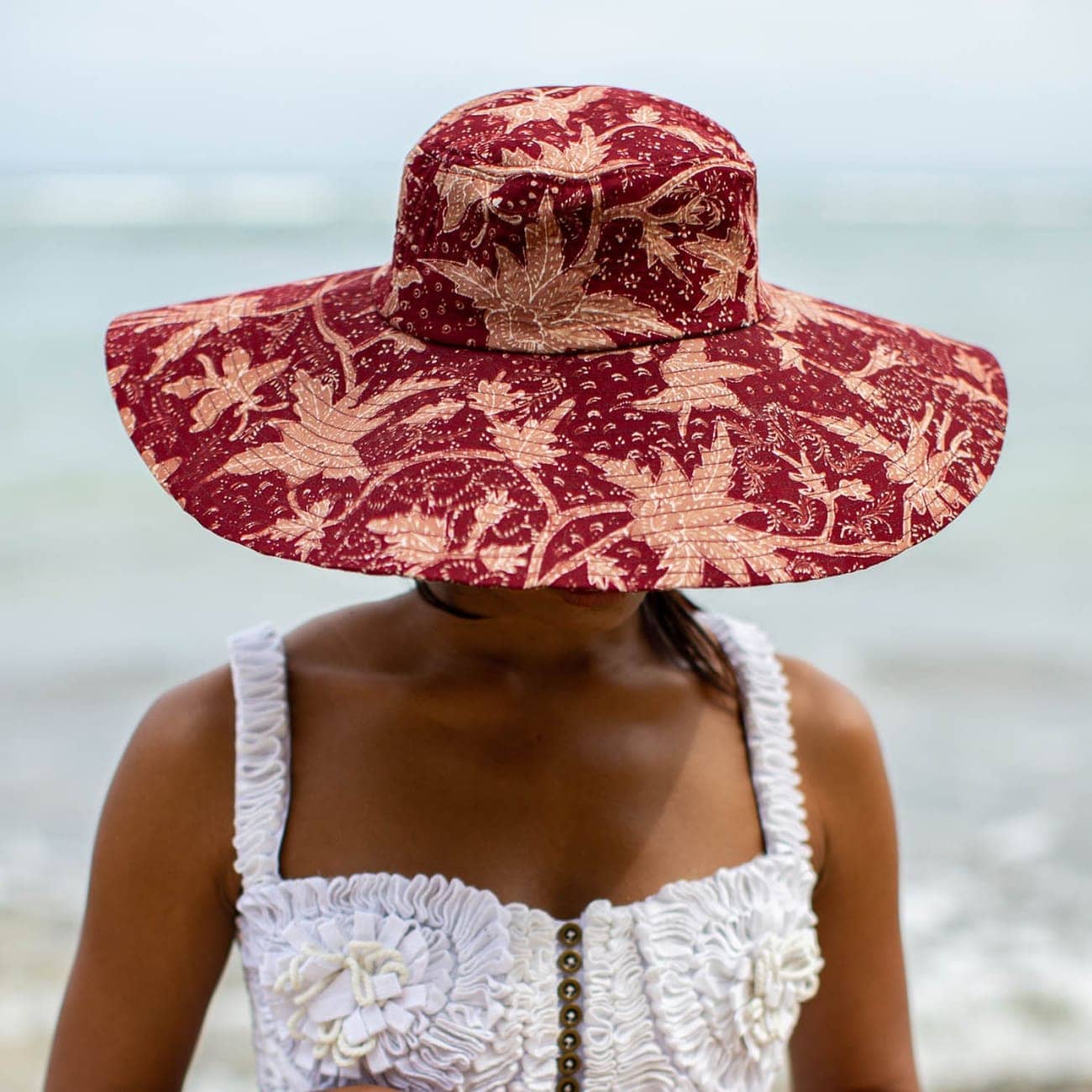 Kusuma Batik Cotton Hat In Maroon Red - Sun Hats