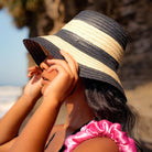Nona Striped Bucket Straw Hat In Natural/Black