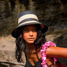 Nona Striped Bucket Straw Hat In Natural/Black
