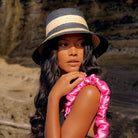 Nona Striped Bucket Straw Hat In Natural/Black