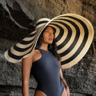 Solana Oversized Striped Straw Hat In Natural/Black Sun Hats
