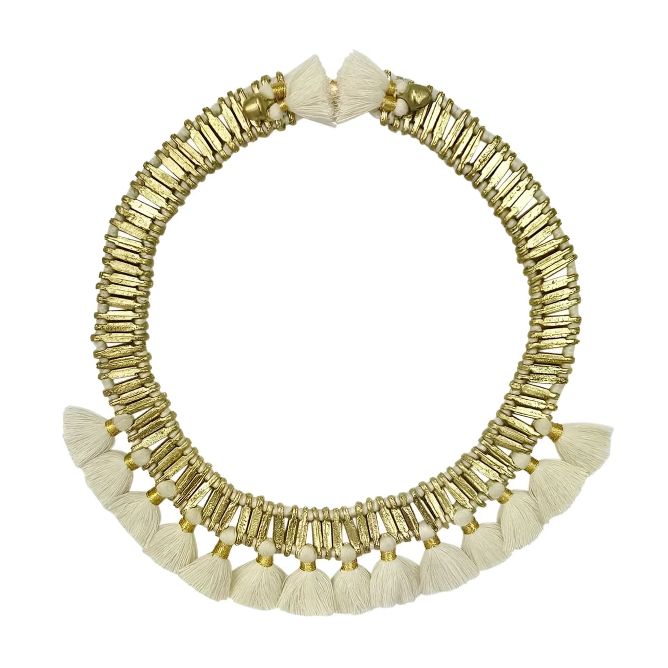 Temple Tassel Collar Necklace - White - Necklaces