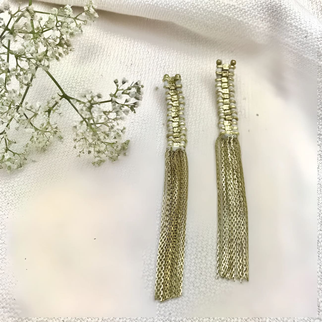 Temple Tassel Earrings - White