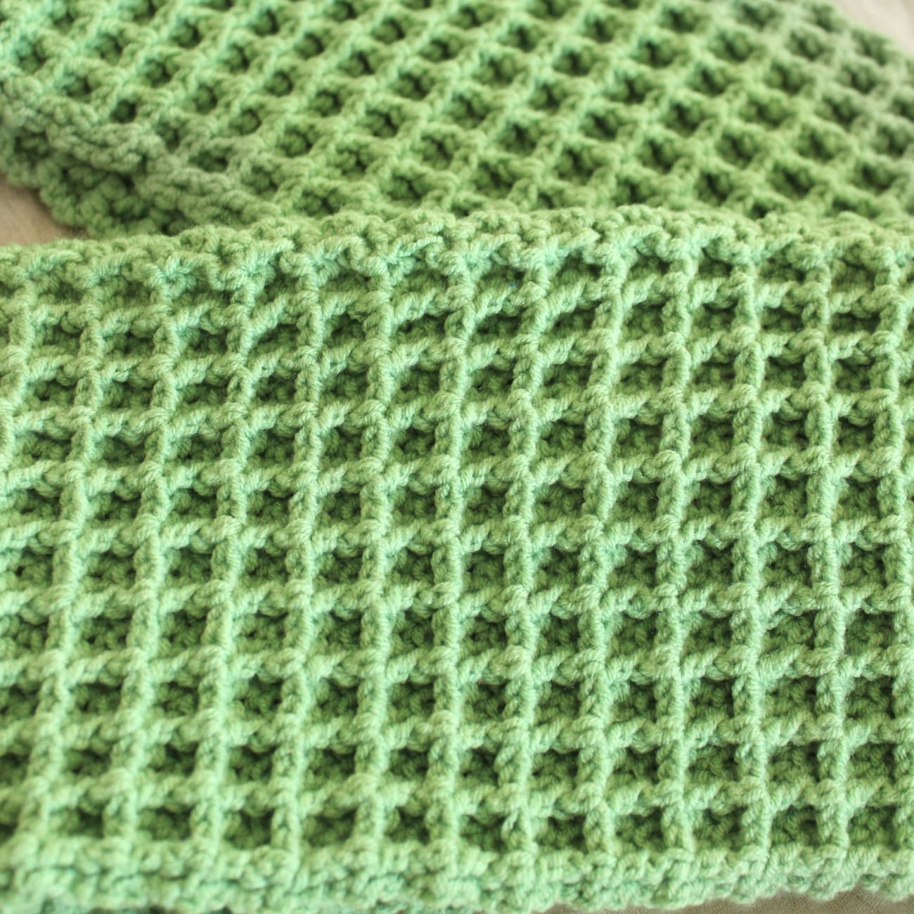 Waffle Crochet Cotton Scarf In Sage Green One size / 100%