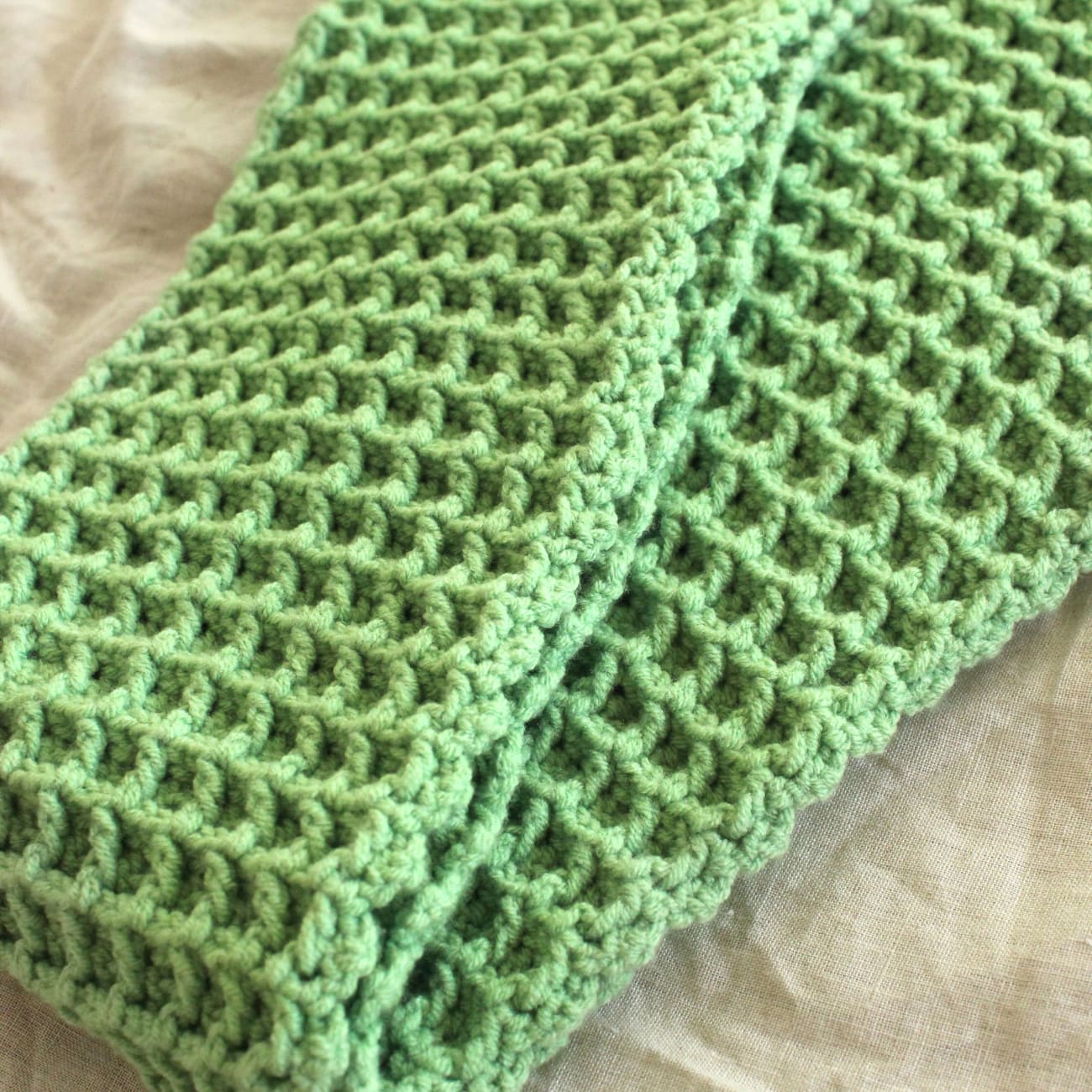 Waffle Crochet Cotton Scarf In Sage Green One size / 100%