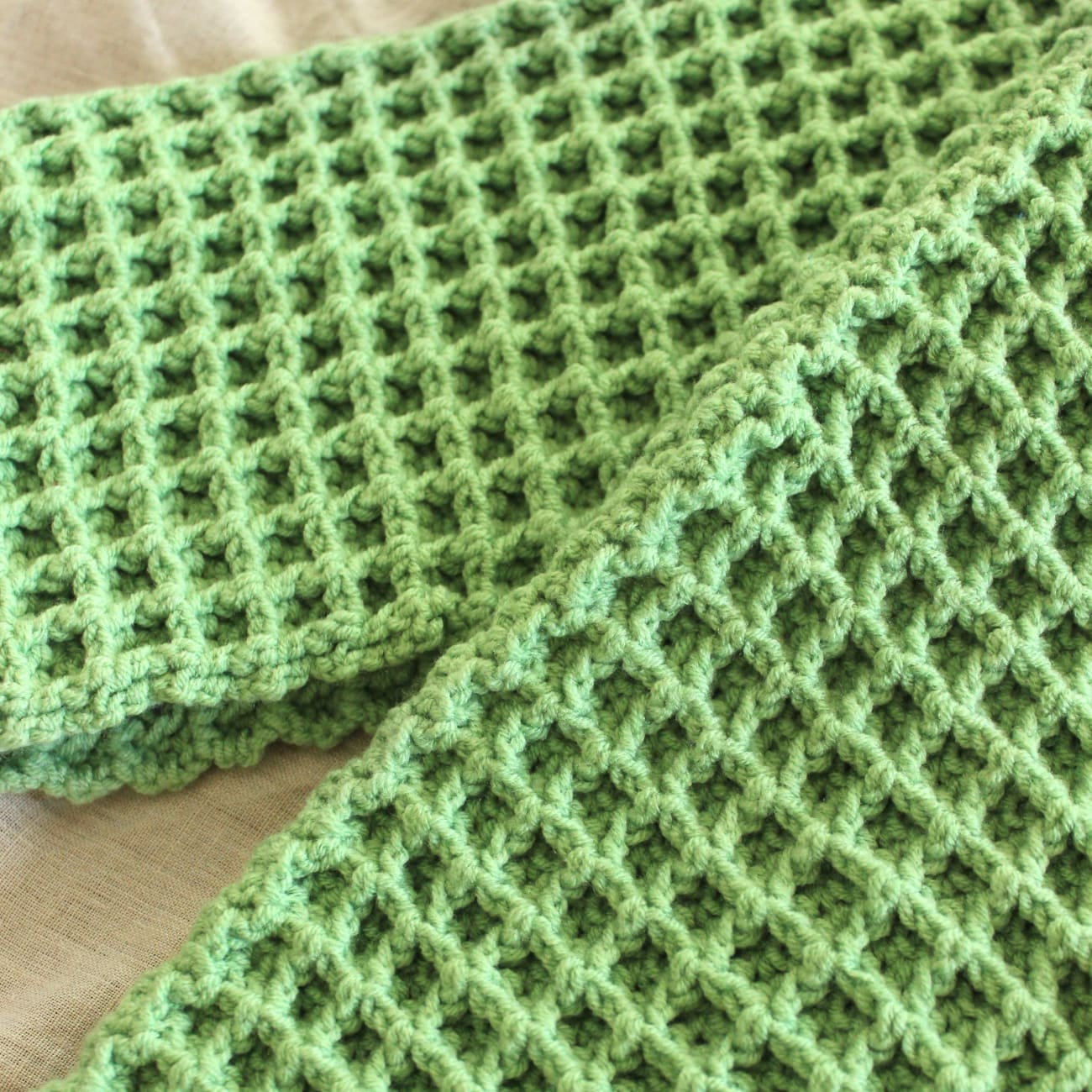 Waffle Crochet Cotton Scarf In Sage Green One size / 100%