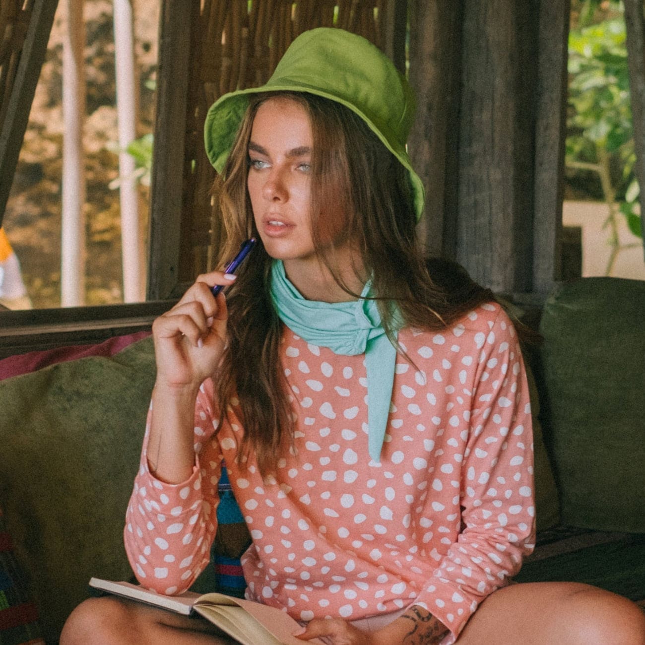 Watu Seaside Cotton Bucket Hat In Lime Green One size / 100% Sun Hats