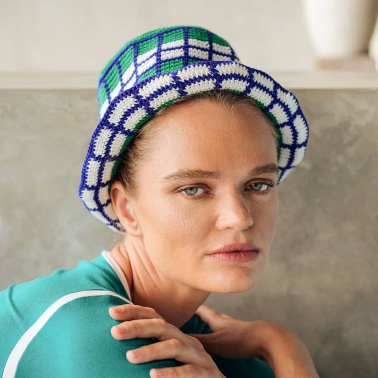 Wimbledon Plaid Crochet Cotton Hat