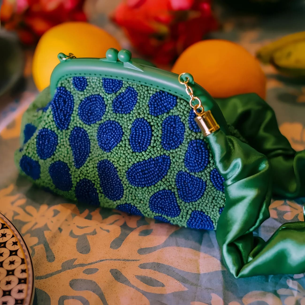 Arnoldi Jade Beaded Clutch-Blue/Green - Clutches