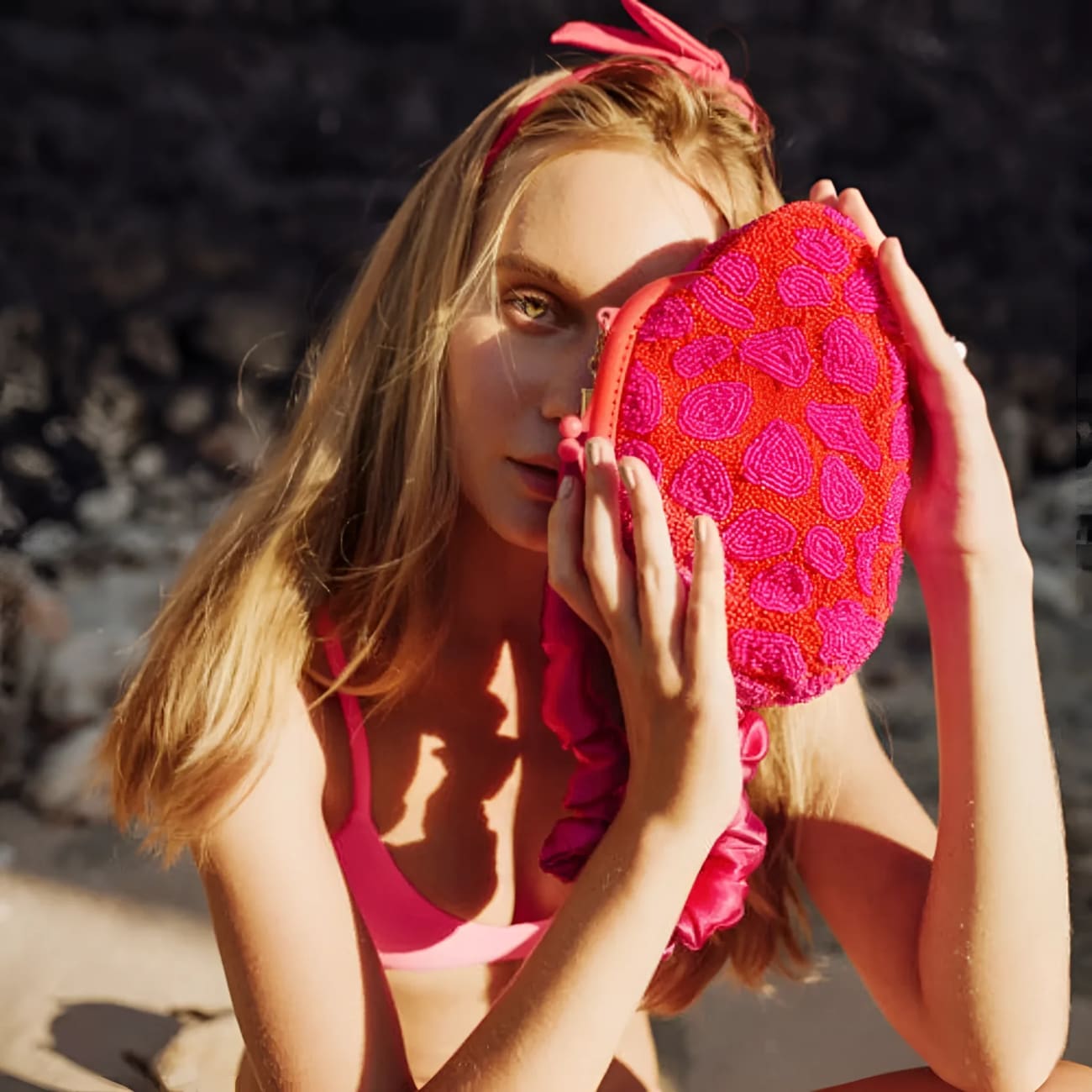 Arnoldi Jean Beaded Clutch-Red/Pink - Clutches