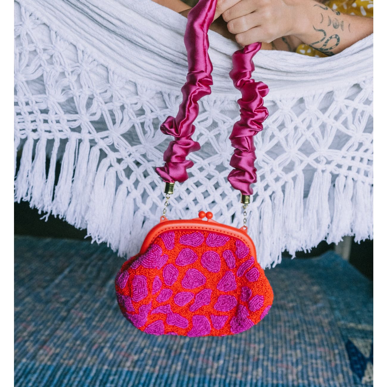 Arnoldi Jean Beaded Clutch-Red/Pink - Clutches