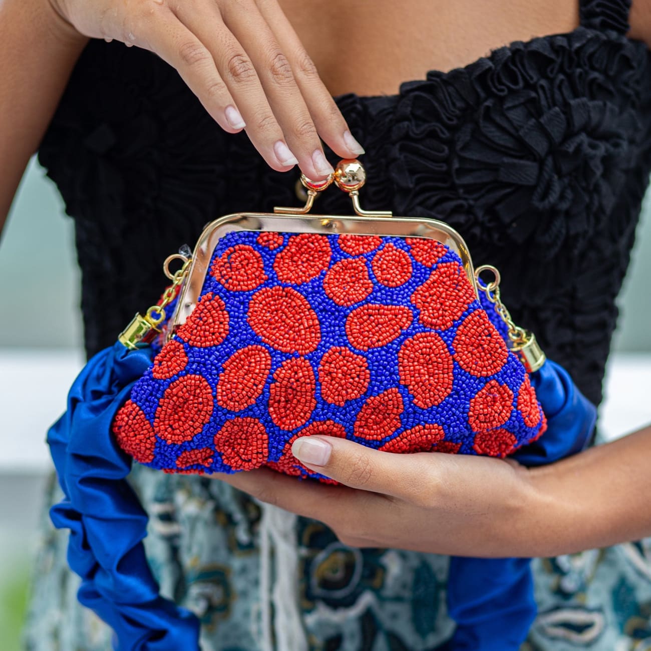 Arnoldi Mandy Beaded Clutch-Blue/Red - Clutches