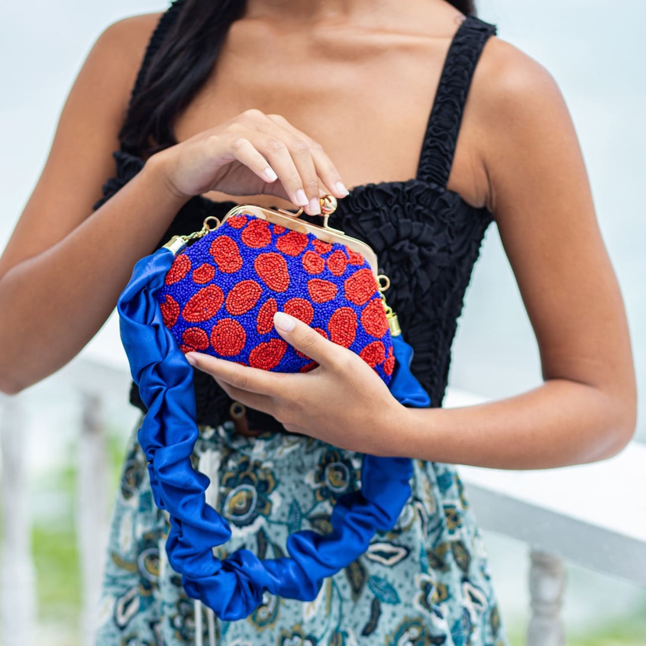 Arnoldi Mandy Beaded Clutch-Blue/Red - Clutches
