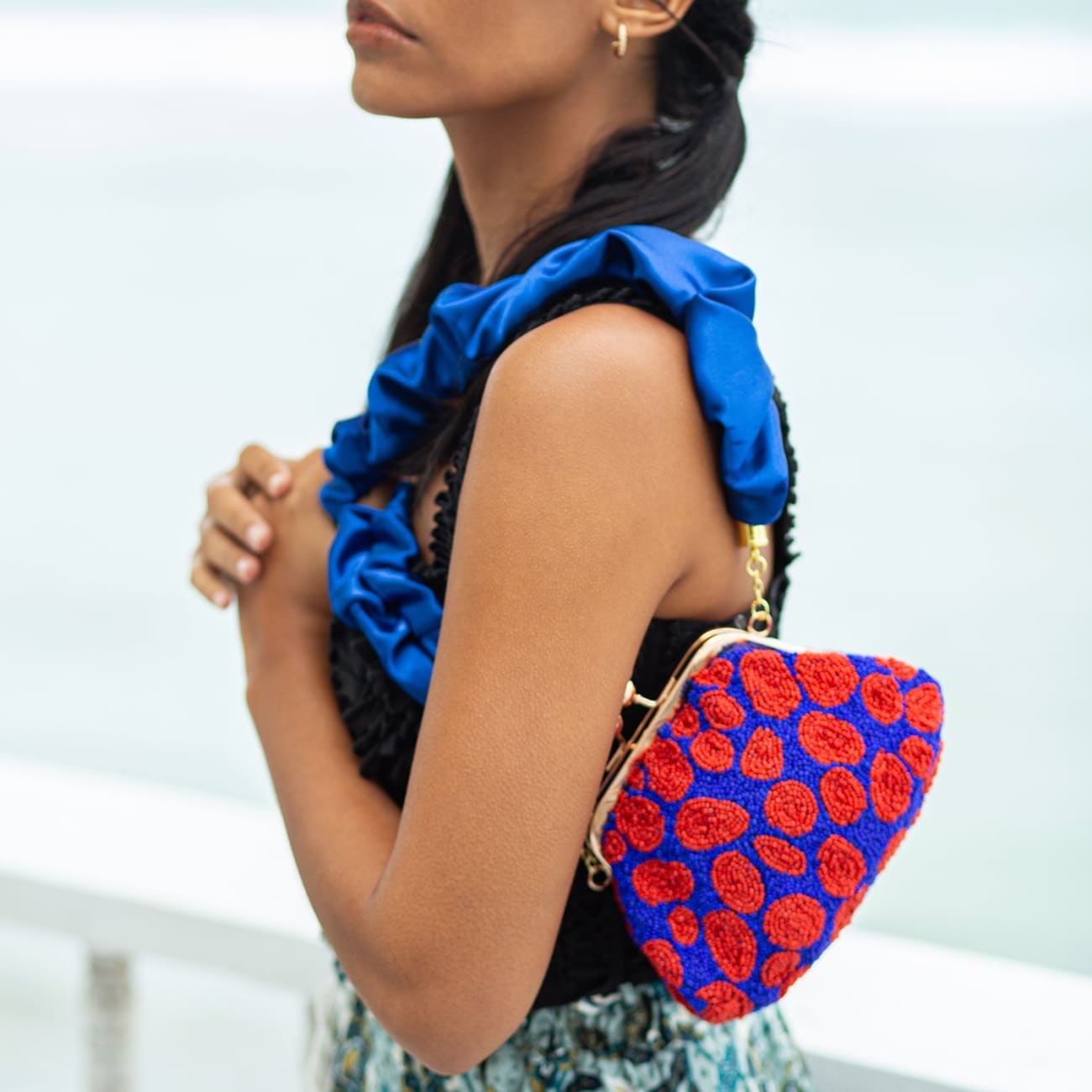 Arnoldi Mandy Beaded Clutch-Blue/Red - Clutches