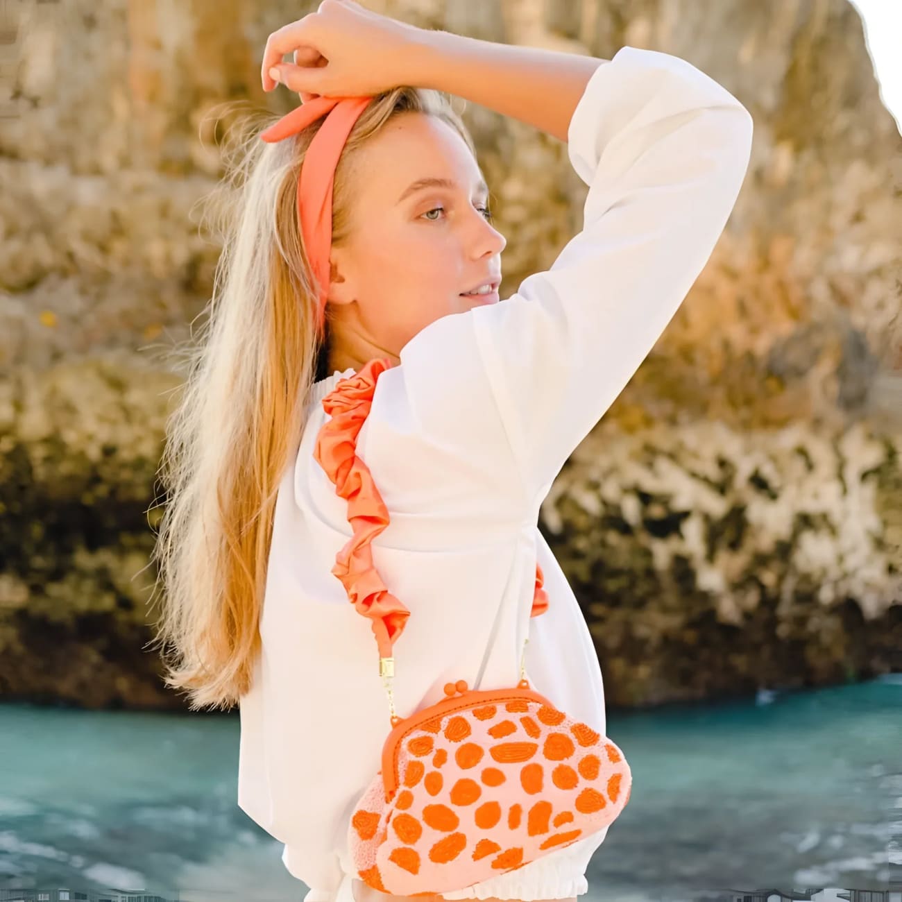 Arnoldi PeachPuff Beaded Clutch-Orange/Peach - Clutches