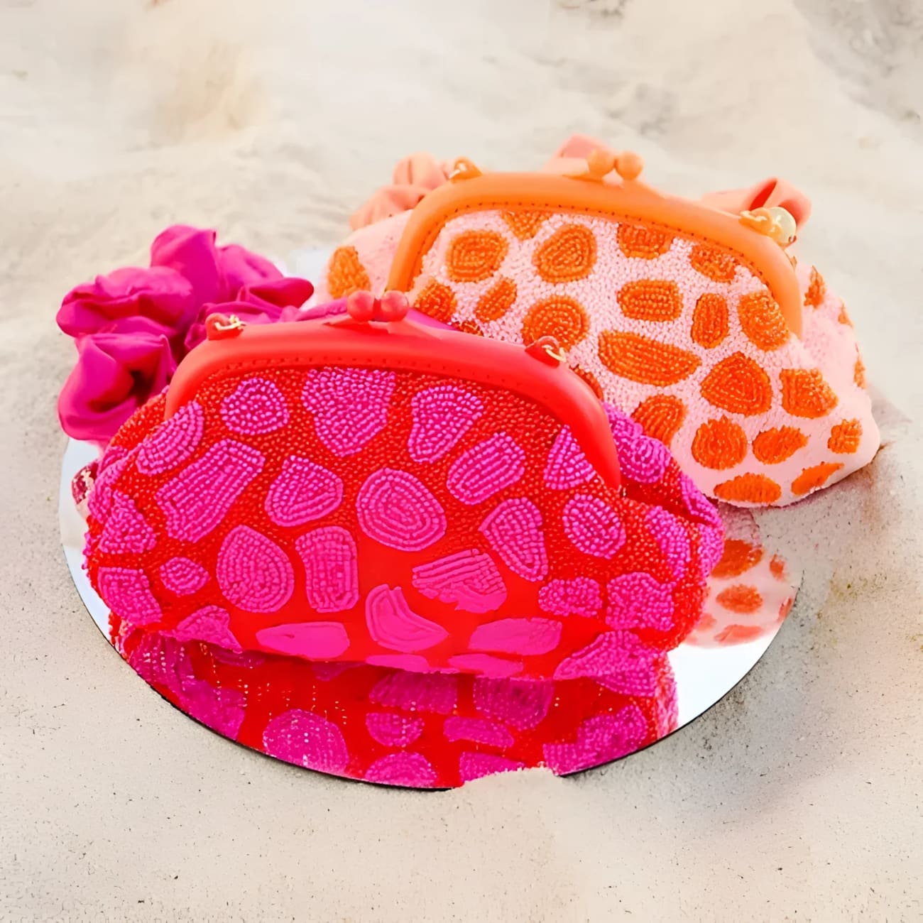 Arnoldi PeachPuff Beaded Clutch-Orange/Peach - Clutches