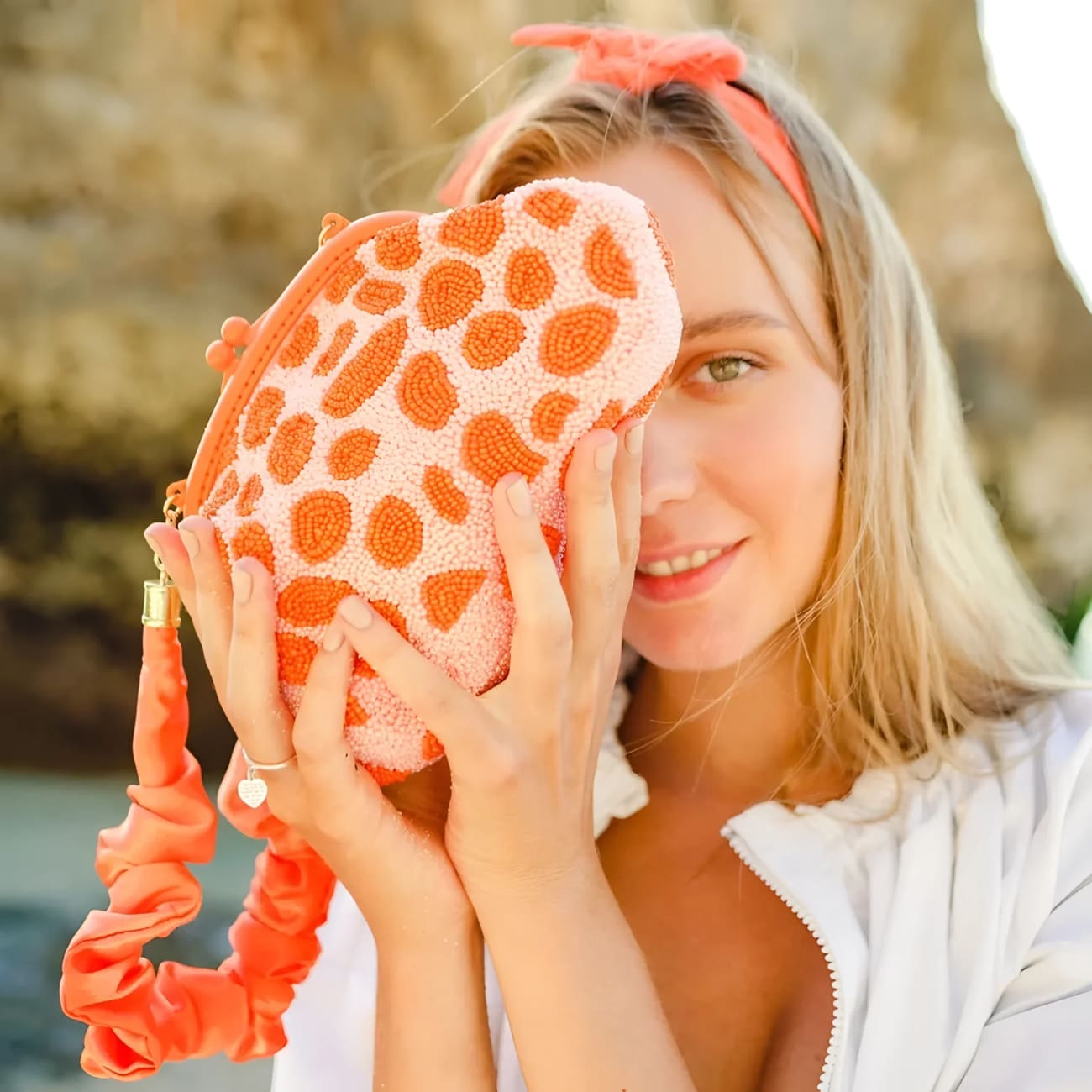Arnoldi PeachPuff Beaded Clutch-Orange/Peach - Clutches