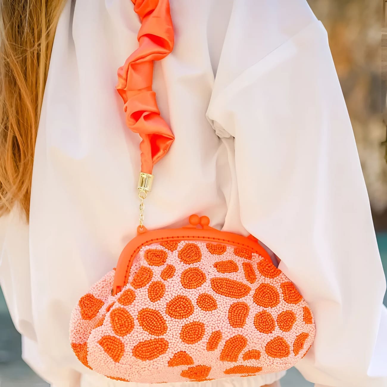 Arnoldi PeachPuff Beaded Clutch-Orange/Peach - Clutches