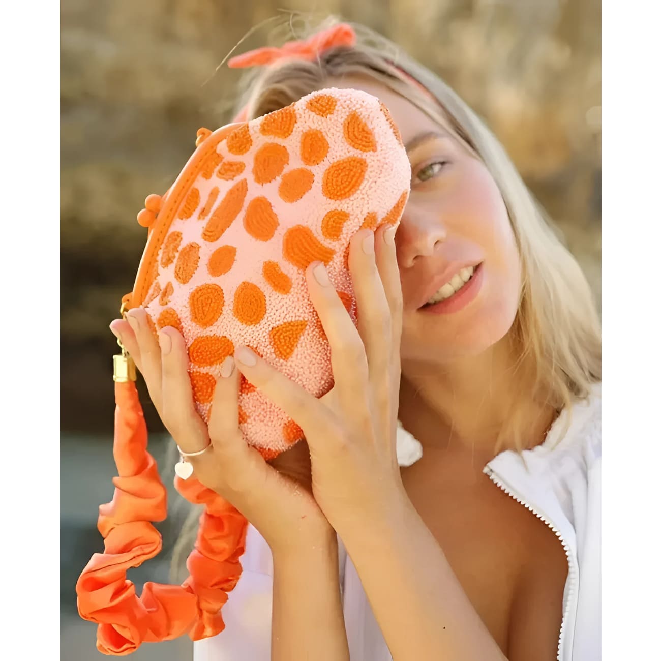 Arnoldi PeachPuff Beaded Clutch-Orange/Peach - Clutches