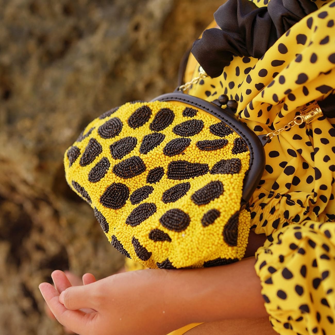 Arnoldi Venom Beaded Clutch-Black/Yellow - Clutches