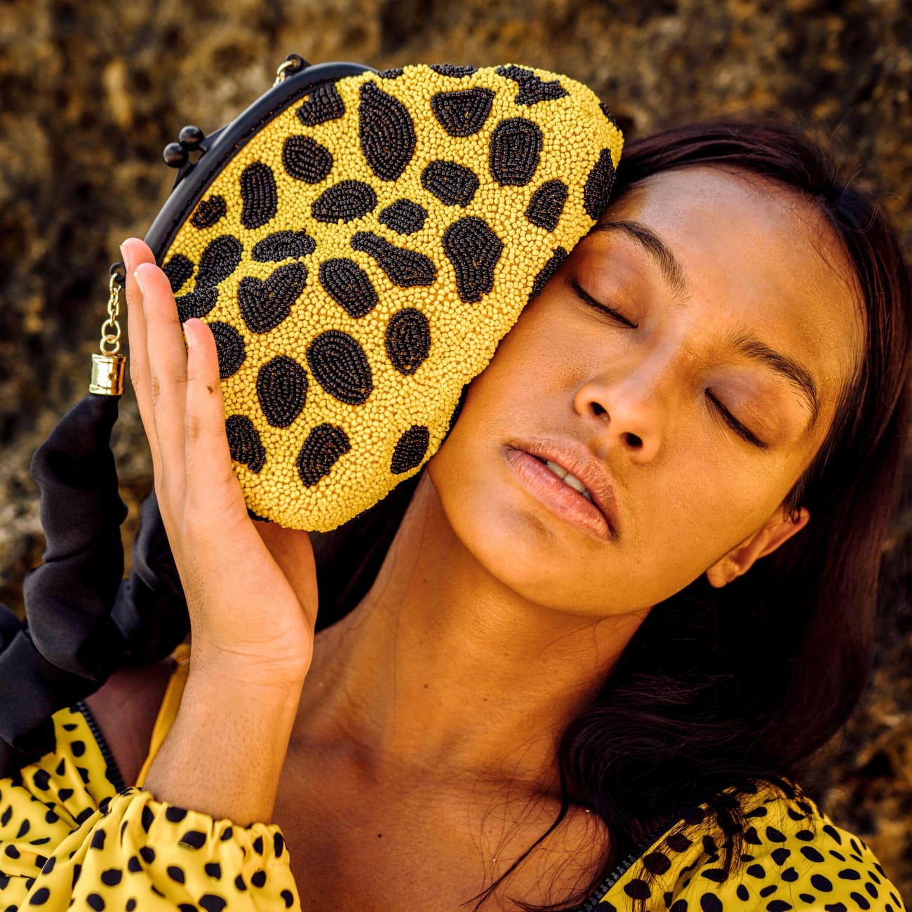 Arnoldi Venom Beaded Clutch-Black/Yellow - Clutches