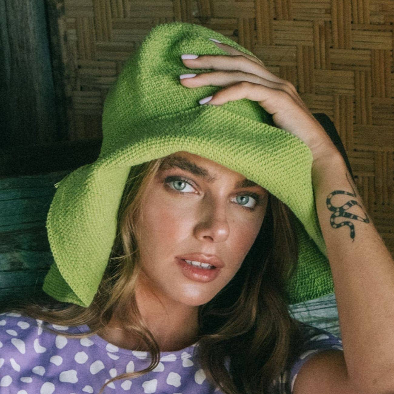 Bloom Crochet Cotton Hat In Lime Green One size