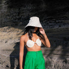 Harper Striped Wide Brim Cotton Hat In Black/Off White