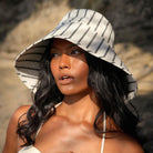 Harper Striped Wide Brim Cotton Hat In Black/Off White